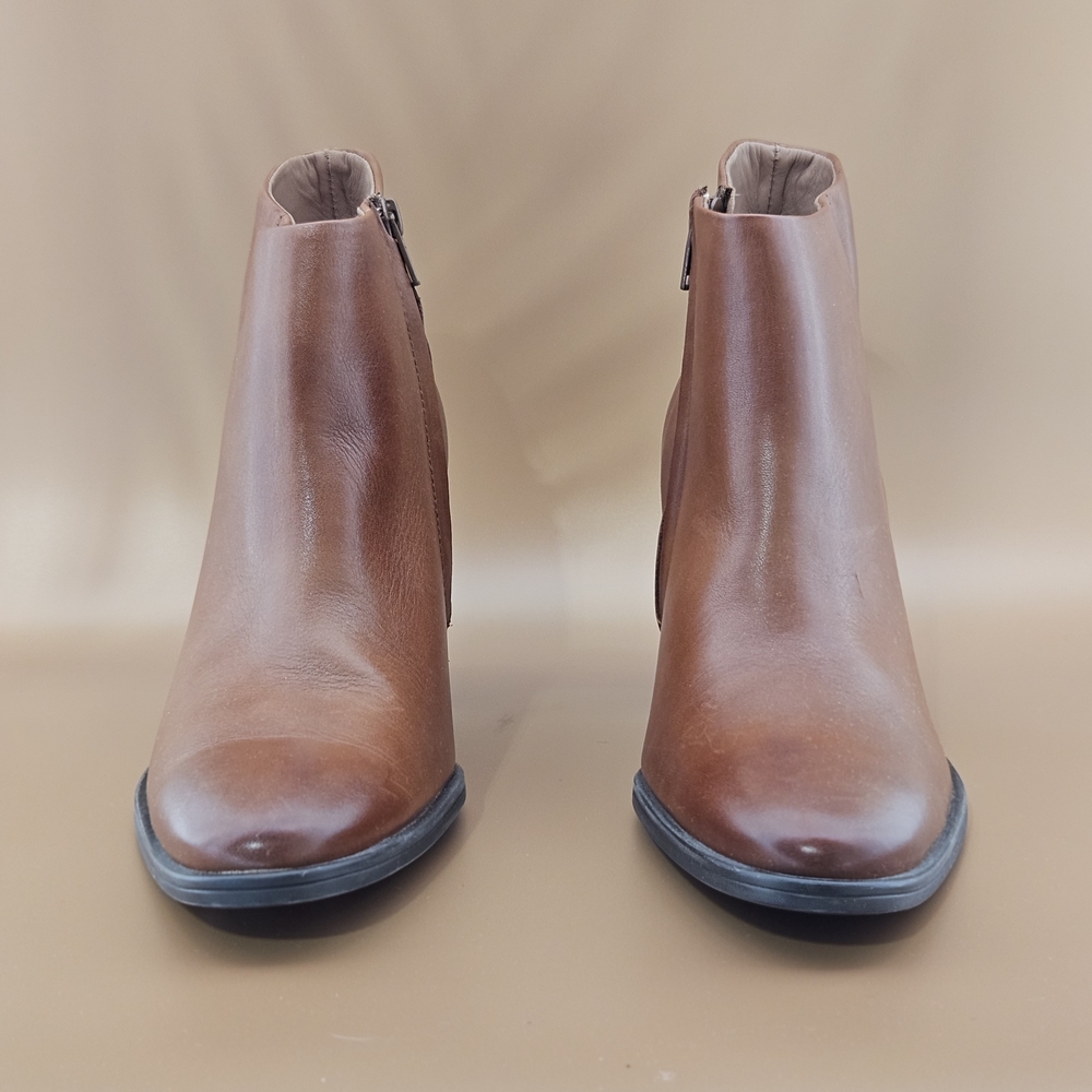 Paul Green Booties Size 9 Women's Cognac Brown Winn Leather Minimalist Modern - Picture 2 of 10